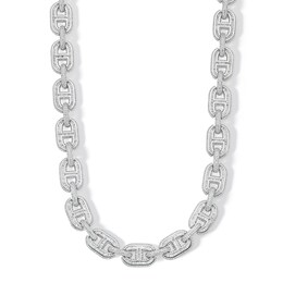 Sterling Silver CZ Round and Baguette Link Necklace - 22&quot;