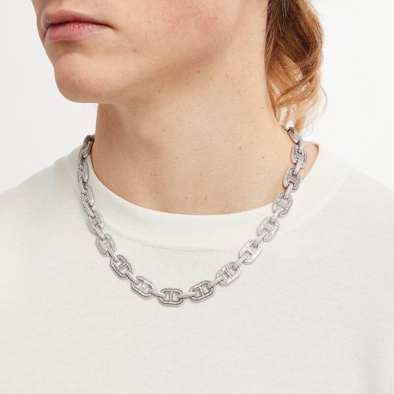 Main Image 2 of Sterling Silver CZ Round and Baguette Link Necklace - 22&quot;
