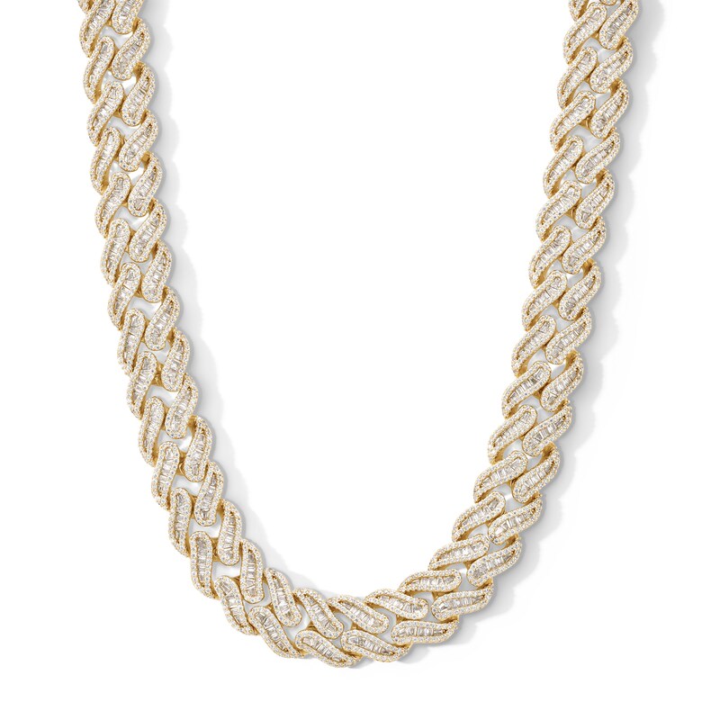 Main Image 1 of 14K Gold Plated CZ Baguette Cuban Chain Necklace - 24&quot;