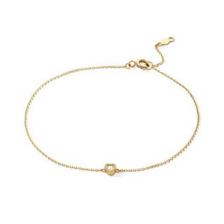 10K Gold CZ Heart Cable Chain Bracelet - 7" + 1"