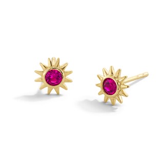 10K Gold Lab-Created Ruby Birthstone Sun Studs
