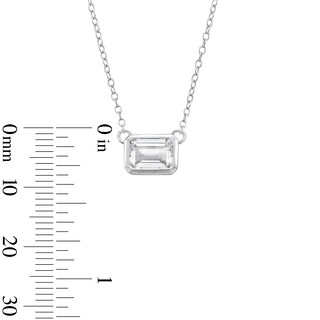Sterling Silver CZ Bezel Emerald Shape Pendant - 16" + 2"