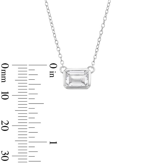 Sterling Silver CZ Bezel Emerald Shape Pendant - 16" + 2"
