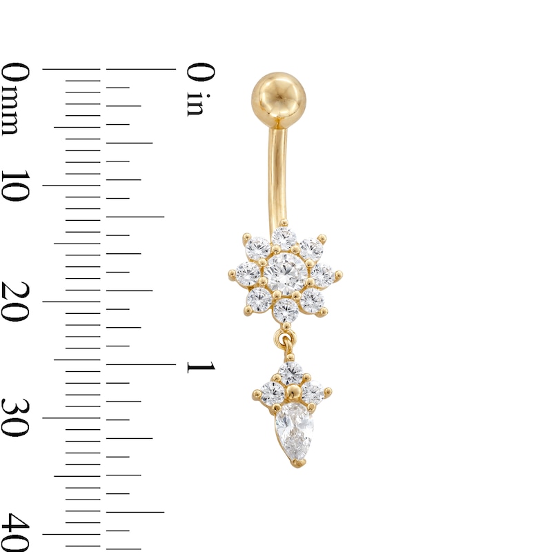Main Image 2 of 10K Gold CZ Flower Dangle Belly Ring - 14G 9/16"