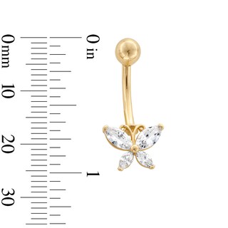 10K Gold CZ Butterfly Belly Ring - 14G 9/16"