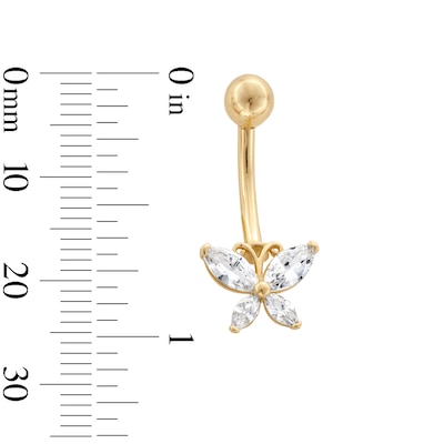 10K Gold CZ Butterfly Belly Ring - 14G 9/16"