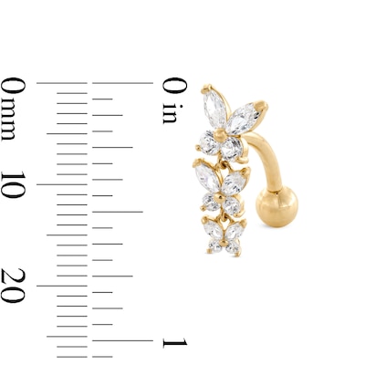 10K Gold CZ Butterfly Topdown Belly Ring - 14G 9/16"