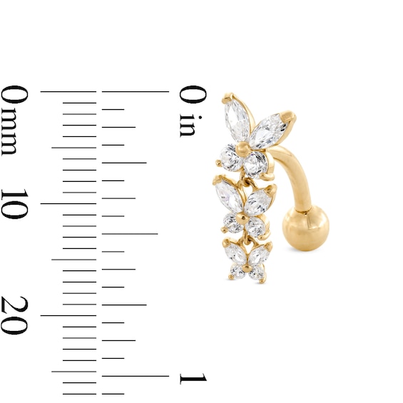 10K Gold CZ Butterfly Topdown Belly Ring - 14G 9/16"