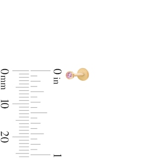 14K Gold CZ 2mm Pink Bezel Stud - 18G 5/16"