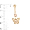 Thumbnail Image 2 of 10K Gold Champagne CZ Butterfly Dangle Belly Ring - 14G 9/16"