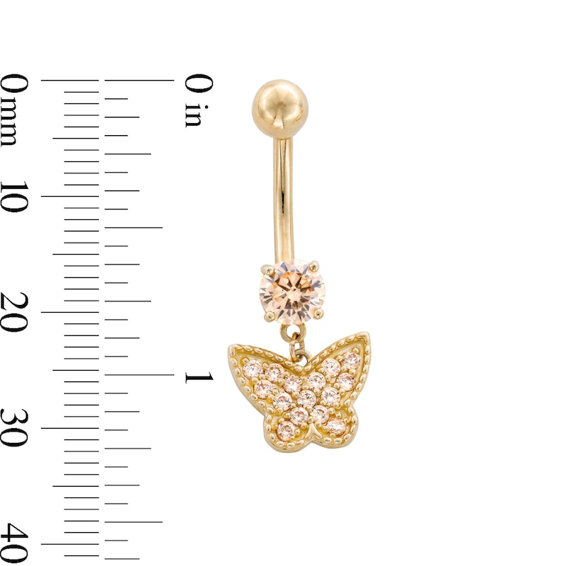 Main Image 2 of 10K Gold Champagne CZ Butterfly Dangle Belly Ring - 14G 9/16"