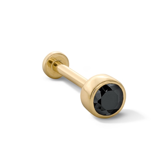 14K Gold CZ 2mm Black Bezel Stud - 18G 5/16"