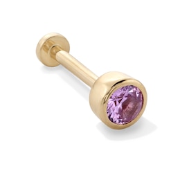 14K Gold CZ 3mm Pink Bezel Stud - 18G 5/16&quot;