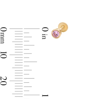 14K Gold CZ 3mm Pink Bezel Stud - 18G 5/16"