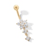 Thumbnail Image 1 of 10K Gold CZ Flower and Double Stone Dangle Belly Ring - 14G 9/16"
