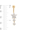Thumbnail Image 2 of 10K Gold CZ Flower and Double Stone Dangle Belly Ring - 14G 9/16"
