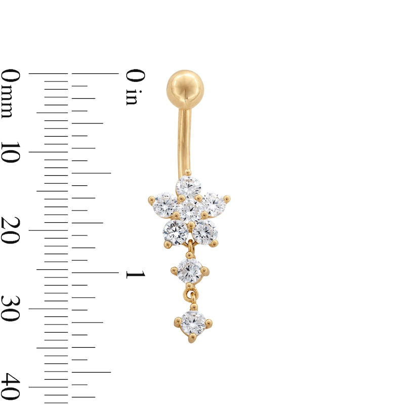 Main Image 2 of 10K Gold CZ Flower and Double Stone Dangle Belly Ring - 14G 9/16"