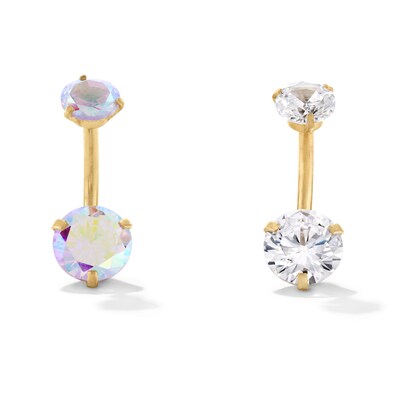 Yellow Ion Plated CZ Two-Piece Belly Button Ring Set - 14G