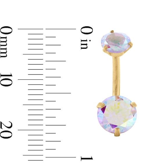 Yellow Ion Plated CZ Two-Piece Belly Button Ring Set - 14G