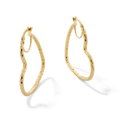 10K Gold Diamond Cut Heart Hoops