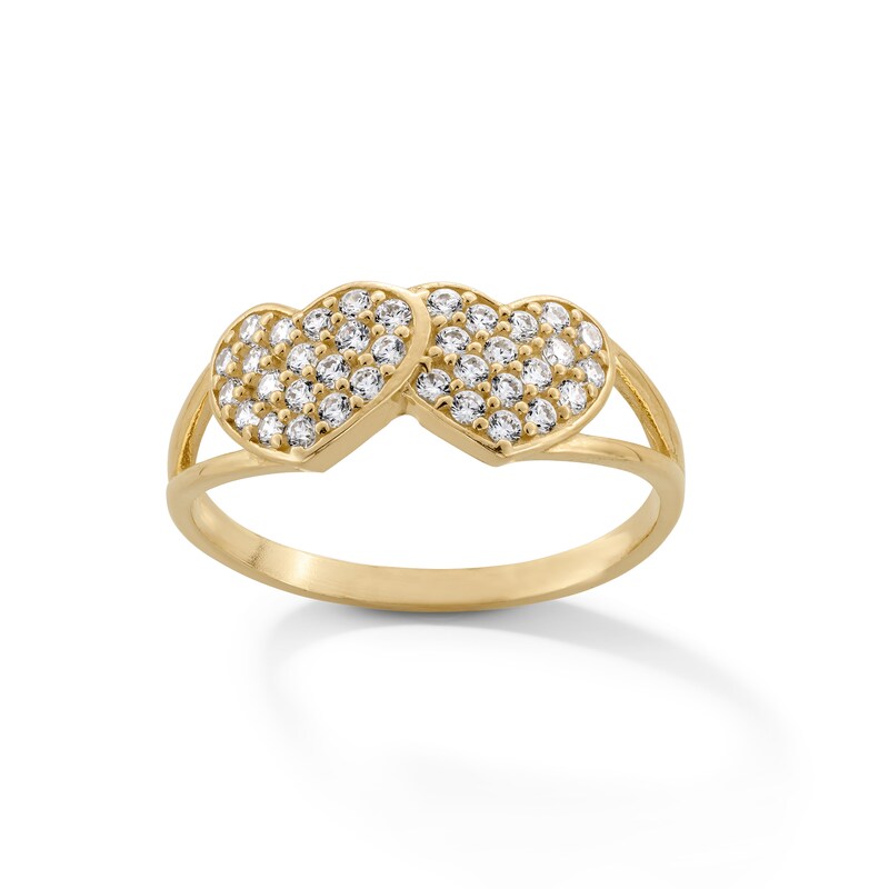 10K Gold CZ Double Heart Ring - Size 7