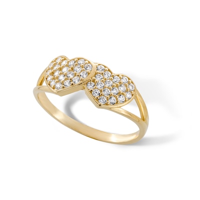 10K Gold CZ Double Heart Ring - Size 7