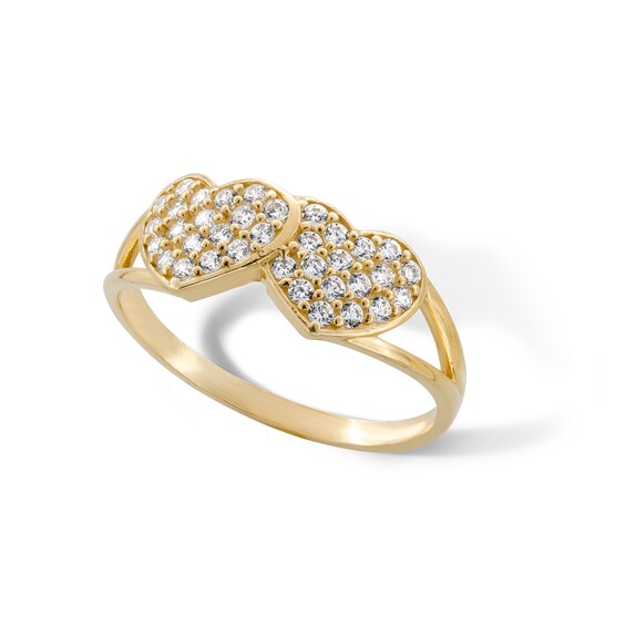 10K Gold CZ Double Heart Ring - Size 7