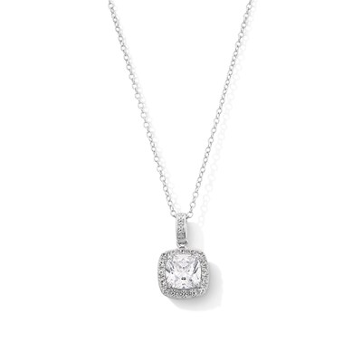 Sterling Silver Created Sapphire and CZ Halo Birthstone Pendant