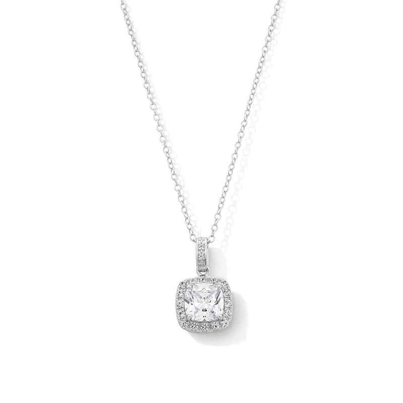 Sterling Silver Created Sapphire and CZ Halo Birthstone Pendant
