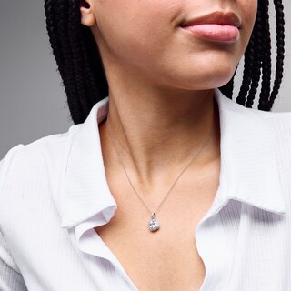 Sterling Silver Created Sapphire and CZ Halo Birthstone Pendant