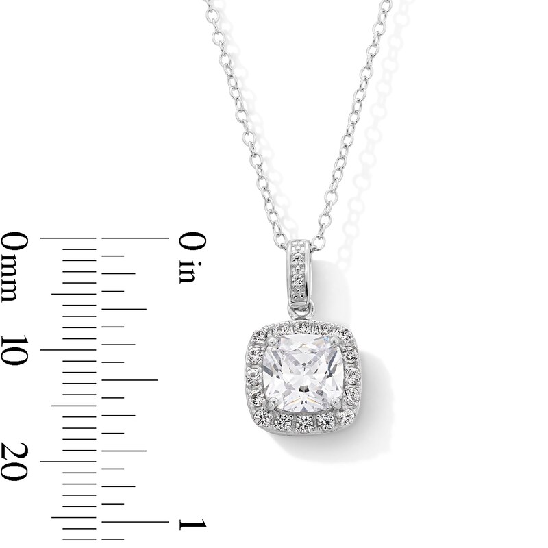 Main Image 3 of Sterling Silver Created Sapphire and CZ Halo Birthstone Pendant - 16&quot; + 2&quot;