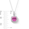 Sterling Silver Created Sapphire Halo Birthstone Pendant - 16" + 2"