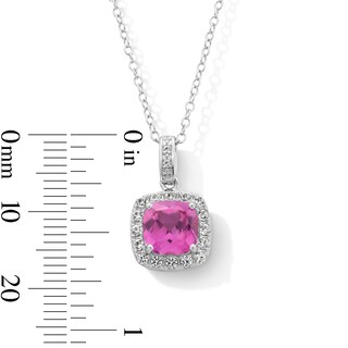 Sterling Silver Created Sapphire Halo Birthstone Pendant - 16" + 2"