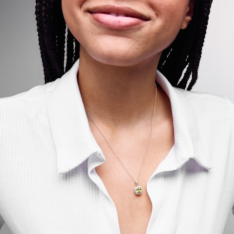 Main Image 2 of Sterling Silver Created Sapphire and CZ Halo Birthstone Pendant - 16" + 2"