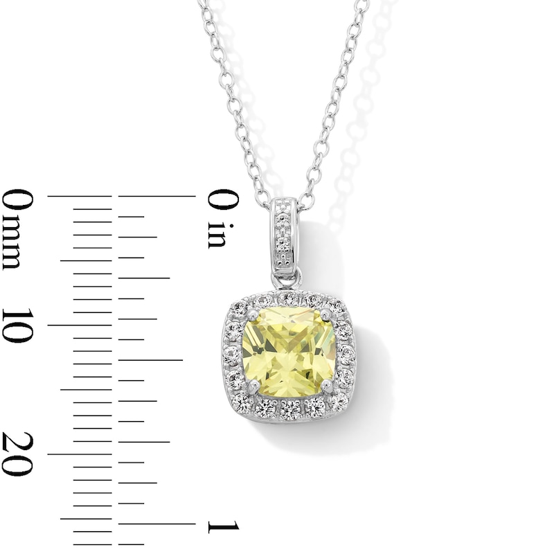Main Image 3 of Sterling Silver Created Sapphire and CZ Halo Birthstone Pendant - 16" + 2"