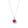 Sterling Silver Created Ruby and Created Sapphire Halo Birthstone Pendant - 16" + 2"