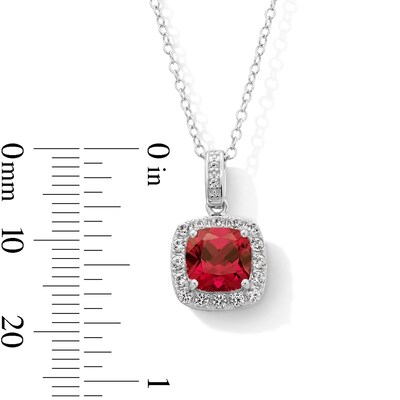 Sterling Silver Created Ruby and Created Sapphire Halo Birthstone Pendant - 16" + 2"
