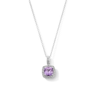 Sterling Silver Created Alexandrite and Created Sapphire Halo Birthstone Pendant - 16" + 2"