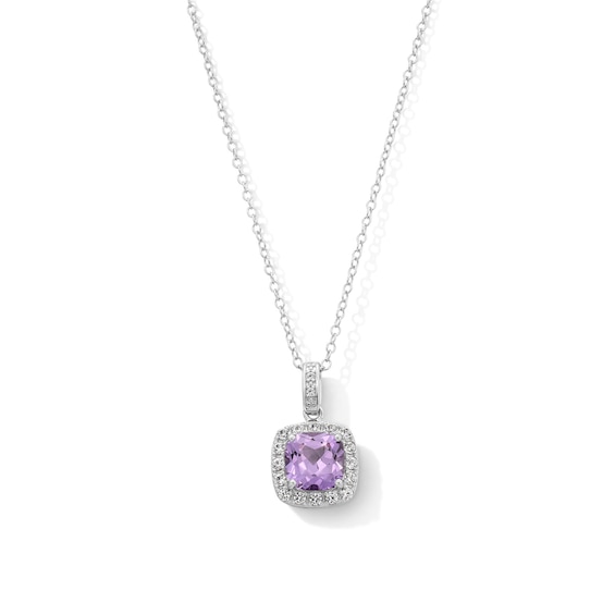 Sterling Silver Created Alexandrite and Created Sapphire Halo Birthstone Pendant - 16" + 2"