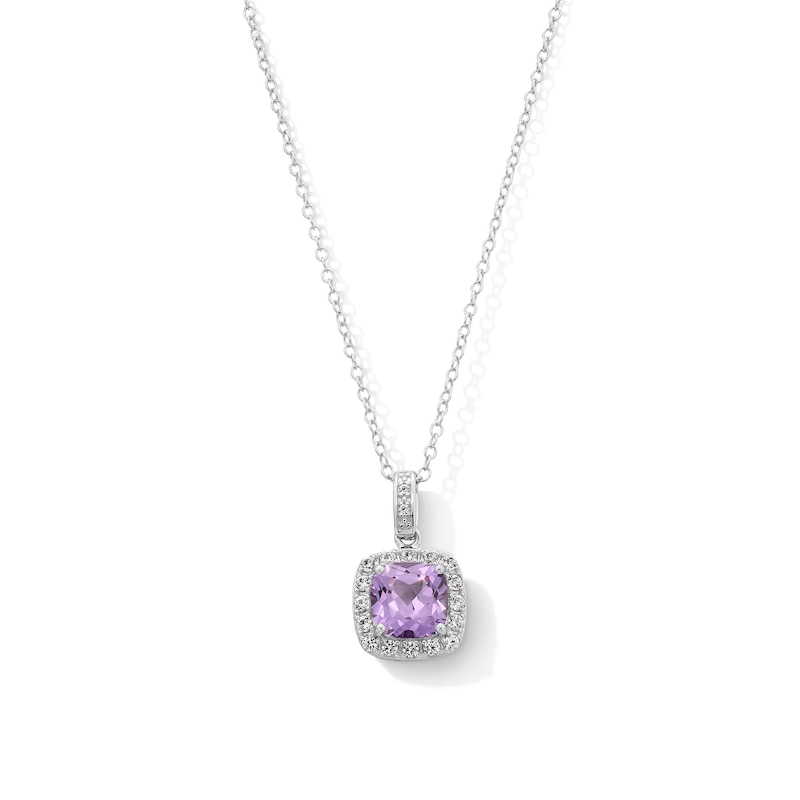 Sterling Silver Created Alexandrite and Created Sapphire Halo Birthstone Pendant - 16" + 2"
