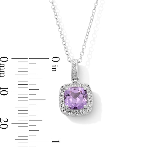 Sterling Silver Created Alexandrite and Created Sapphire Halo Birthstone Pendant - 16" + 2"