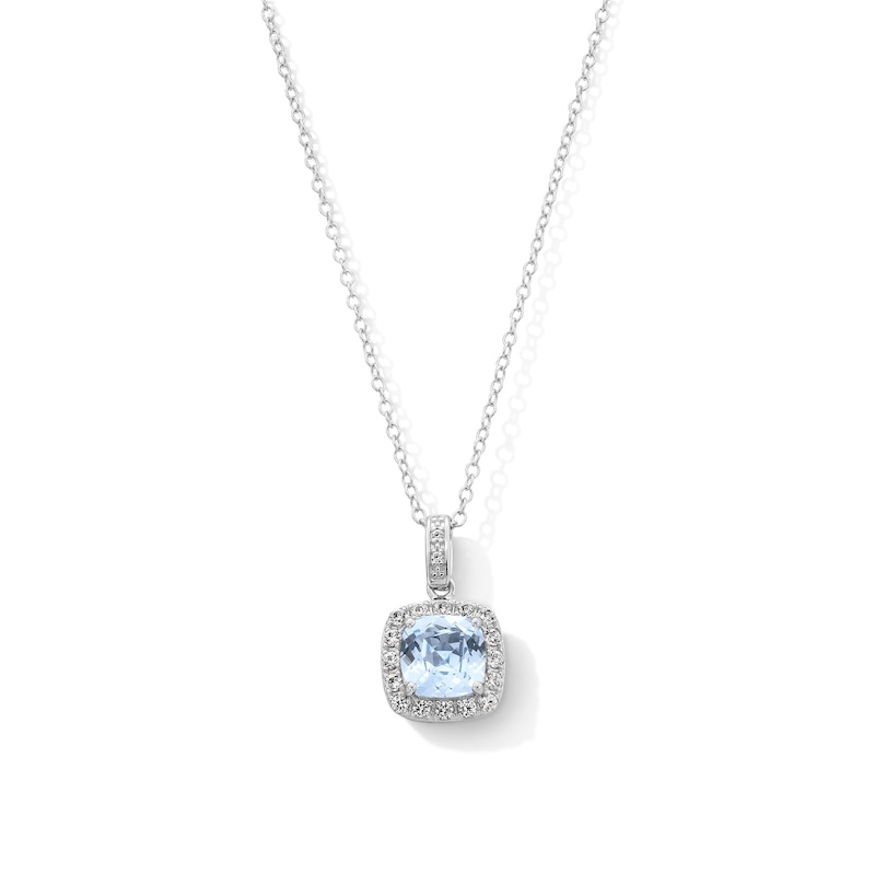 Main Image 1 of Sterling Silver CZ Halo Birthstone Pendant - 16" + 2"