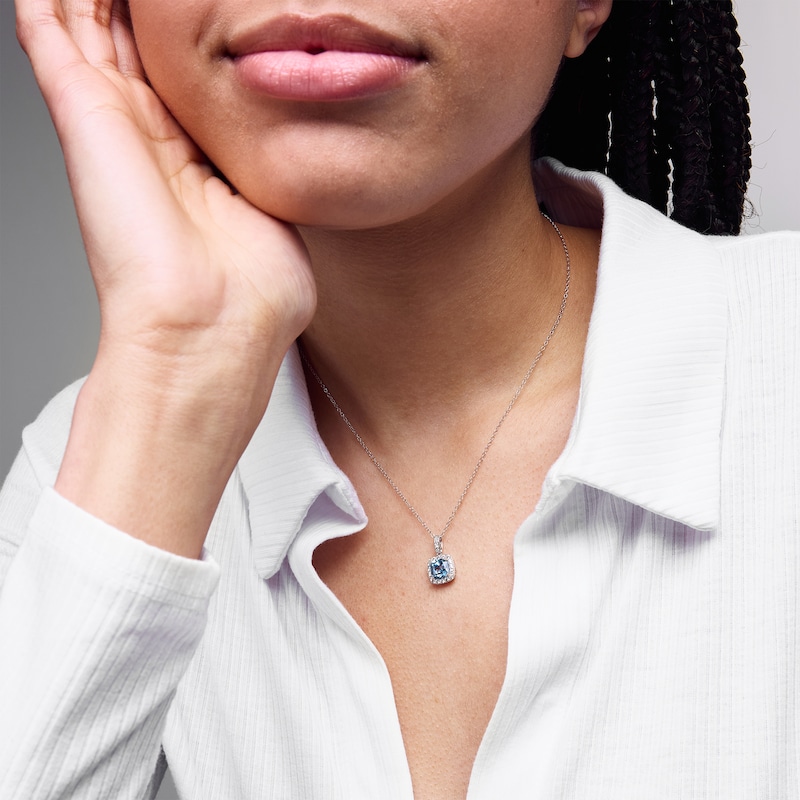 Main Image 2 of Sterling Silver CZ Halo Birthstone Pendant - 16" + 2"