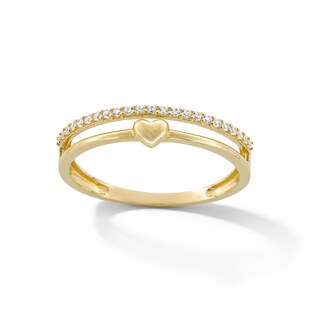 10K Gold CZ Double Band Heart Ring - Size 7