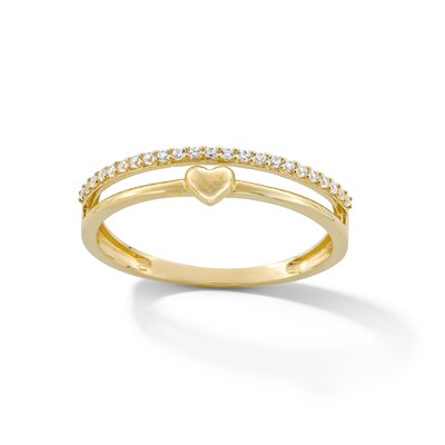 10K Gold CZ Double Band Heart Ring - Size 7