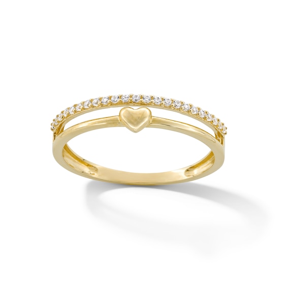 10K Gold CZ Double Band Heart Ring - Size 7