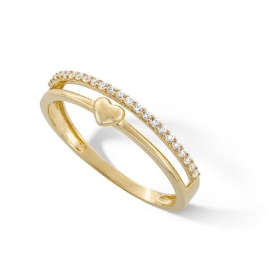 10K Gold CZ Double Band Heart Ring - Size 7