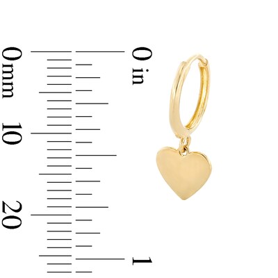 10K Gold Heart Dangle Huggie Hoops
