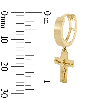 10K Gold Crucifix Dangle Huggie Hoops