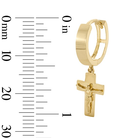10K Gold Crucifix Dangle Huggie Hoops